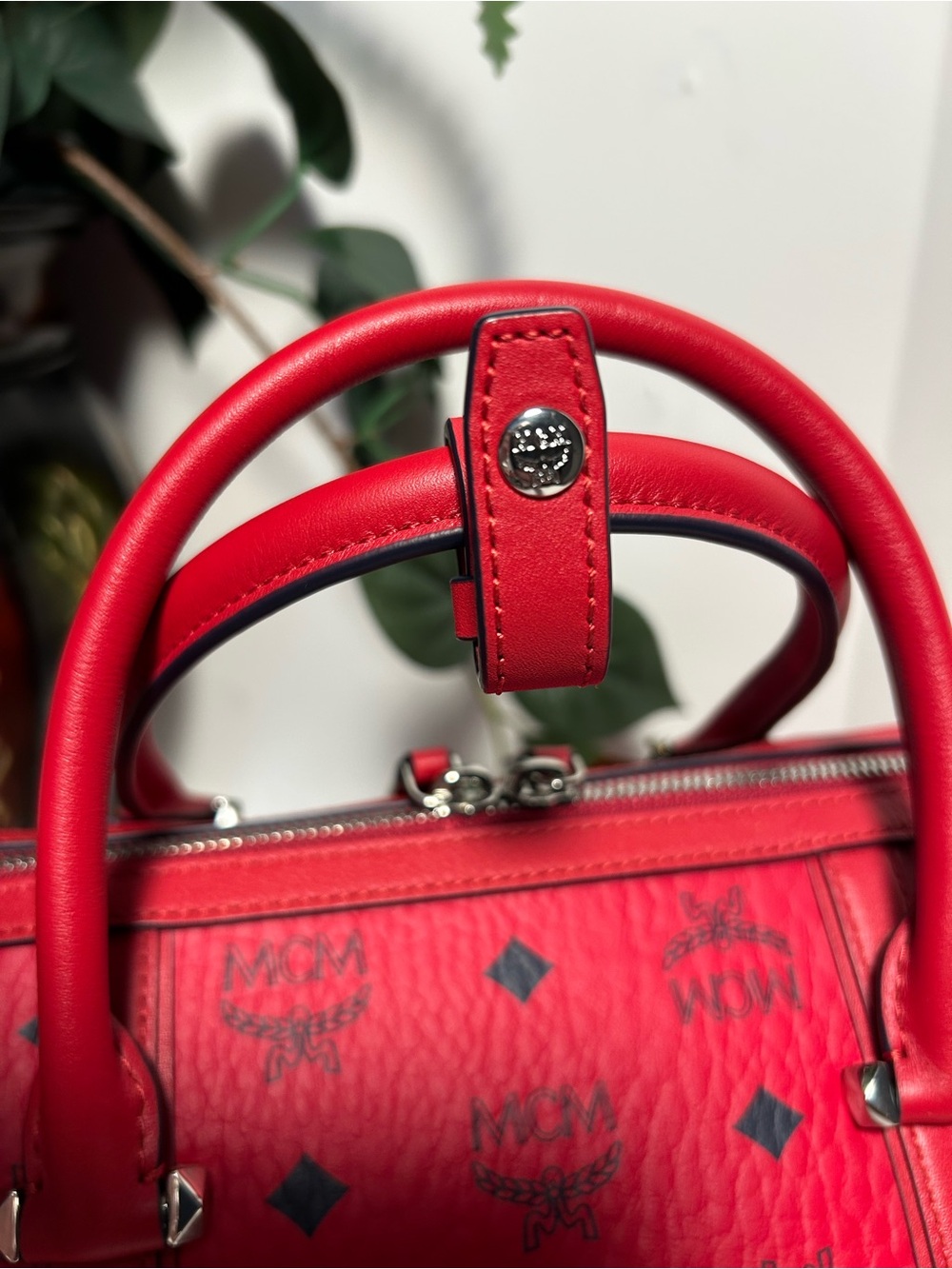MCM Red Visetos Logo Boston Bag-NWT WITH COA! - Picture 5 of 11